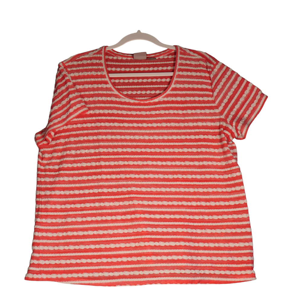 Chicos Knit Top Womens 3 or XL Orange White Ribbon Stretch Short Sleeve - Picture 1 of 11